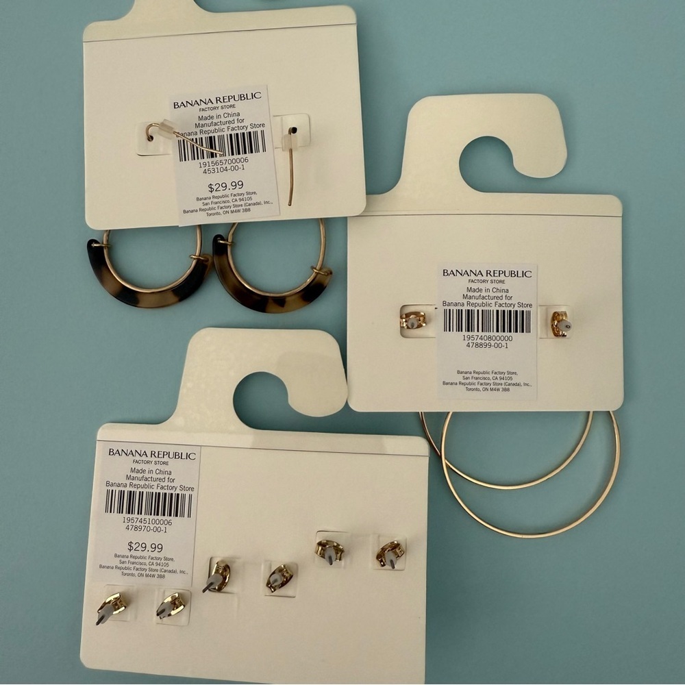 Banana Republic Factory-Earring-Set-Lot-Bundle-Gold-Tortoiseshell-Hoops-Studs - Picture 2 of 8